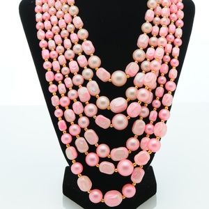6 Strand Bright Pink Bead Necklace
